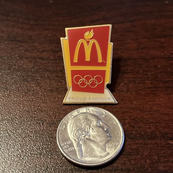 McDonald’s Olympics Proud Partner Olympic Torch Employee Lapel Hat Pin - Picture 2 of 3